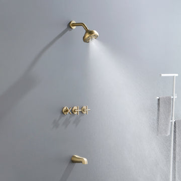 Wall Mounted Three Cross Handles Tub and Shower Faucet Trim with 10-Setting Shower Head